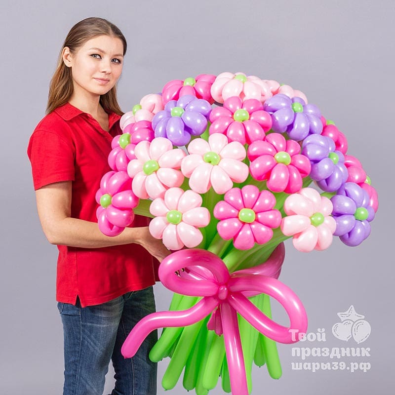 Прекрасный букет из 25 ромашек. Шары39