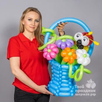 Корзина с букетом ромашек. Шары39