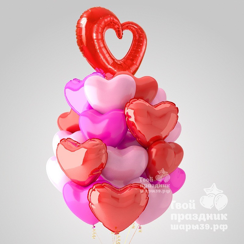 Букет из гелиевых шаров сердечек "Весенняя нежность"