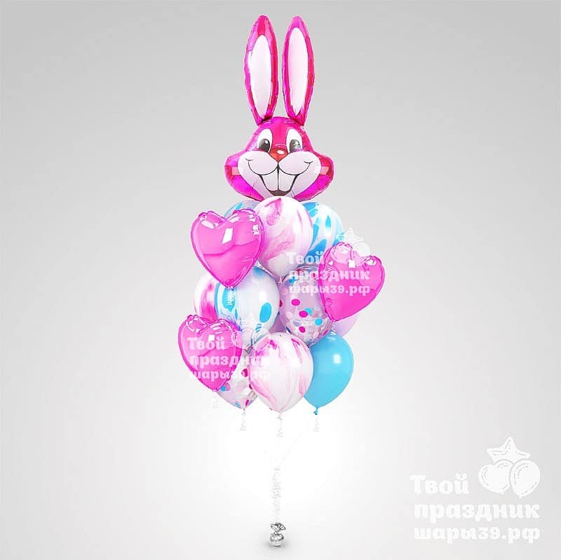 Букет из гелиевых воздушных шаров с Зайчиком. Шары39.рф. Звоните - 52-01-67
