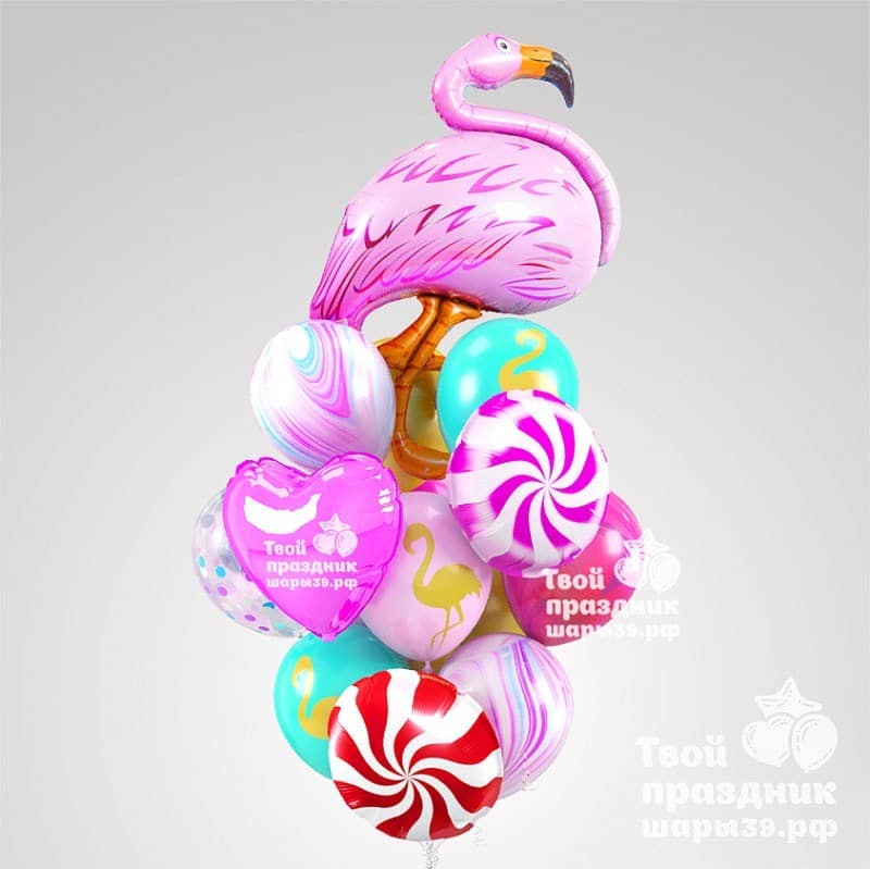 Букет с фламинго из воздушных гелиевых шаров в Калининграде! т. 52-01-67, звоните! шарики39.рф