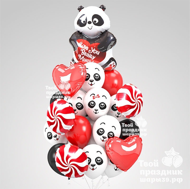 Влюбленный панда Букет из гелиевых шаров в Калининграде. Шары39.рф
