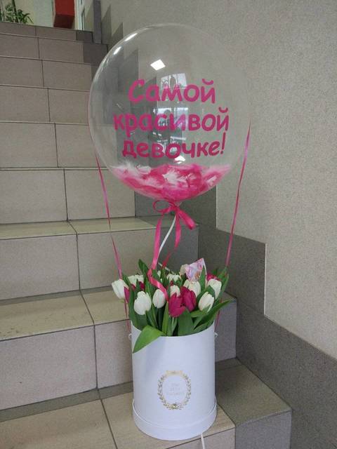 Шар баблс с цветами в шляпной коробке! Хит! Шары к 8 марта. Шары39.рф