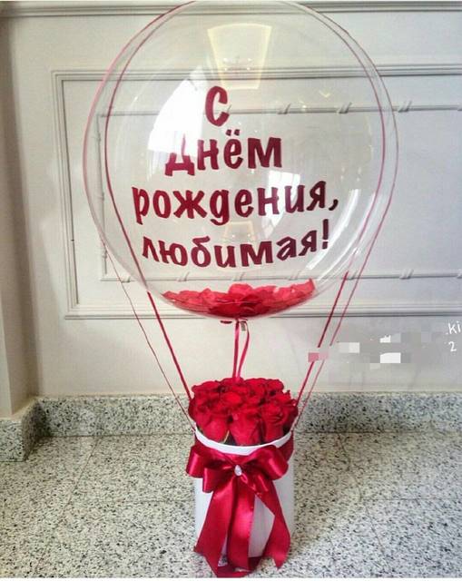 Шар баблс с цветами в шляпной коробке! Хит! Шары к 8 марта. Шары39.рф