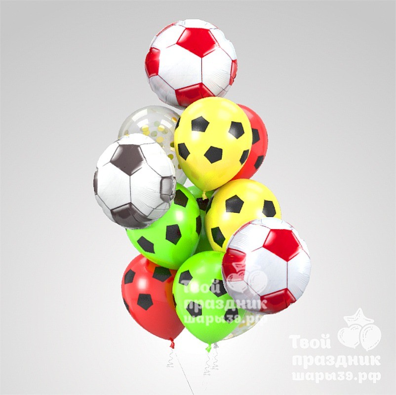 Футбольный букет из гелиевых шаров металлик. Украшение и оформление праздников. Шары39.рф Калининград т. 52-01-67