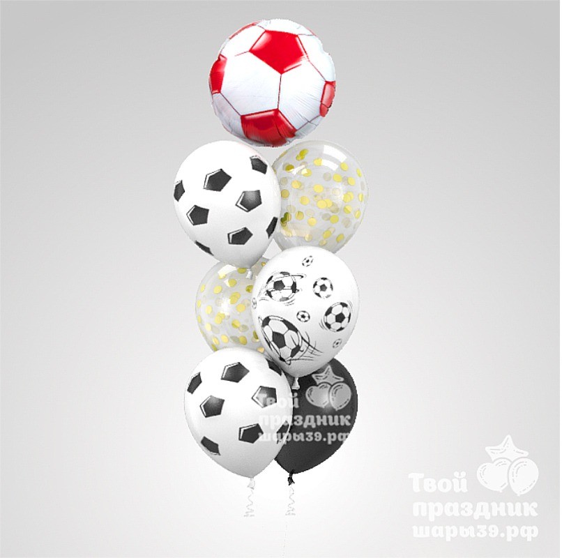 Футбольный букет из гелиевых шаров металлик. Украшение и оформление праздников. Шары39.рф Калининград т. 52-01-67