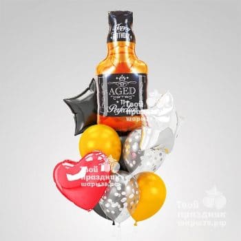 Букет из гелиевых шаров с бутылкой виски - и оскорбительными шарами! Шары39.рф, Калининград! Звоните: 52-01-67