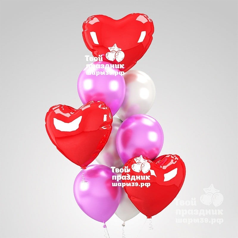 Букет из гелиевых шаров "Яркое сердце". Шары39.рф, Калининград