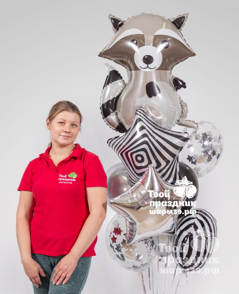 Сэт из гелиевых шаров с фигуркой Енота. Шары39.рф, Калининград