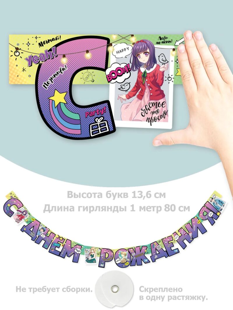 Гирлянда "С Днем Рождения!" Аниме, 180 см. — изображение 2