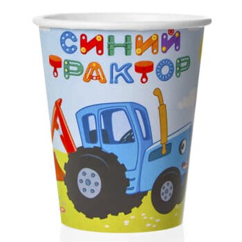 стакан бумажный одноразовый Синий трактор. шарики39.рф. Калининград.
